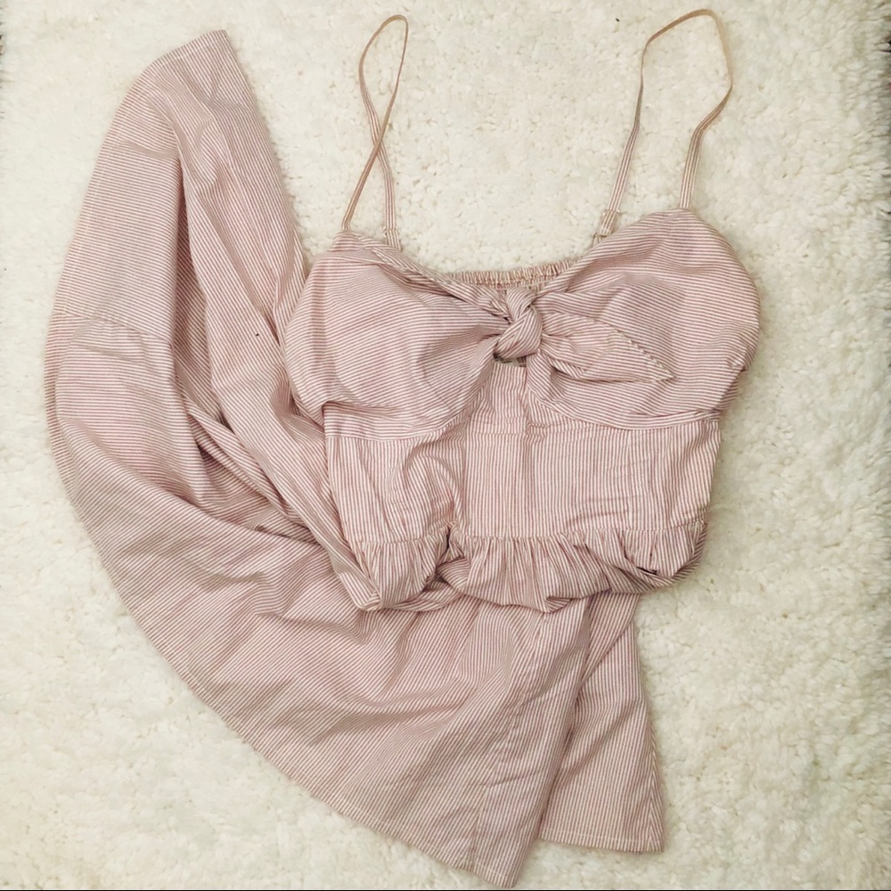 H&M Pinstripe A-Line Dress w/Bow Detail [Size: L] - Picture 2 of 5